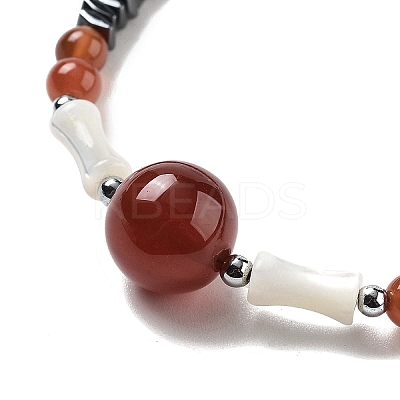 Natural Carnelian Round & Synthetic Non-magnetic Hematite & White Shell Beaded Bracelets for Women BJEW-K251-02C-1