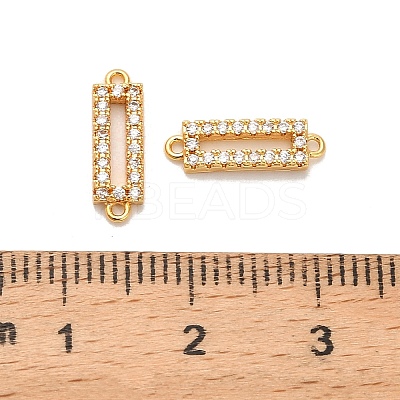 Brass Micro Pave Clear Cubic Zirconia Hollow Rectangle Connector Charms KK-H515-18G-1