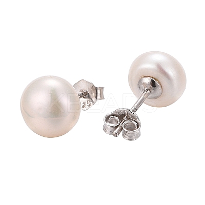 Anti-Tarnish Pearl Ball Stud Earrings LS-EJEW-Q701-01B-1