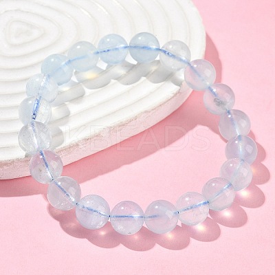 Natural Aquamarine Round Bead Stretch Bracelets for Men Women BJEW-U034-01A-01-1