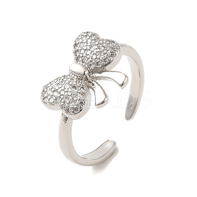 Bowknot Brass Micro Pave Clear Cubic Zirconia Cuff Rings for Women RJEW-G311-04D-P-1