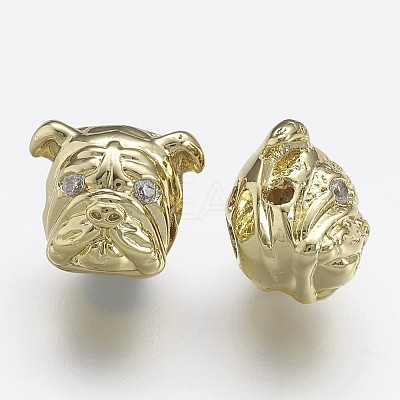 Brass Micro Pave Cubic Zirconia Puppy Beads ZIRC-F041-19G-1