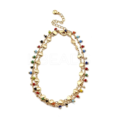 Bohemian Brass & Colorful Glass Seed Beads Double Layer Anklets AJEW-Z046-04G-1