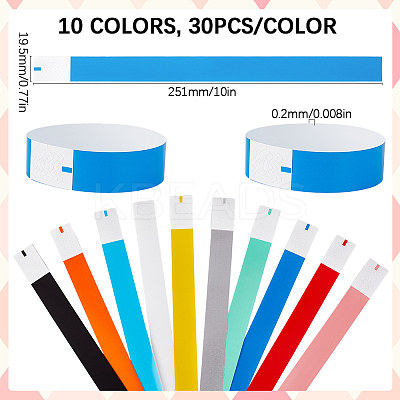 300Pcs 10 Colors Synthetic Paper Polypropylene Disposable Wristbands BJEW-SP0001-08-1