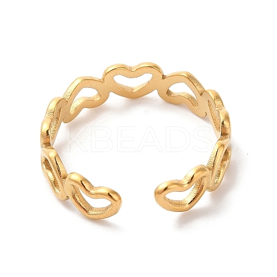 Ion Plating(IP) 304 Stainless Steel Hollow Heart Open Cuff Ring for Women RJEW-K245-28G-1