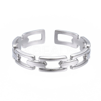 Non-Tarnish 304 Stainless Steel Rectangle Wrap Open Cuff Ring LS-RJEW-T023-70P-1