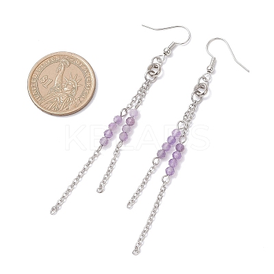 Round 304 Stainless Steel Natural Amethyst Dangle Earrings EJEW-JE06783-01-1