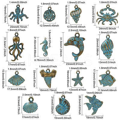 60Pcs 15 Style Ocean Theme Alloy Pendants FIND-CJ0001-58-1