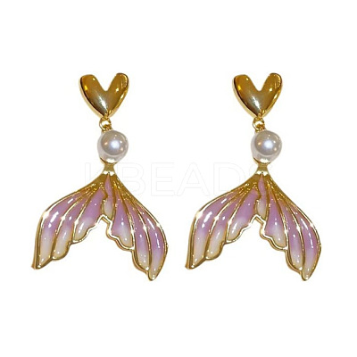 Fishtail Alloy Plastic Pearl Dangle Stud Earrings FS-WG851AA-01-1