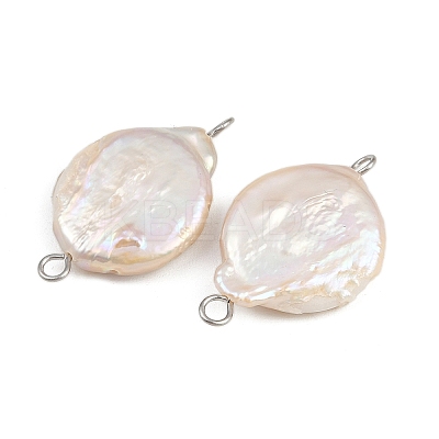 Natural Freshwater Pearl Keshi Pearl Flat Round Connector Charms STAS-D378-12P-1