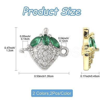 4Pcs 2 Colors Brass Pave Cubic Zirconia Fruit Connector Charms KK-FS0001-73A-1