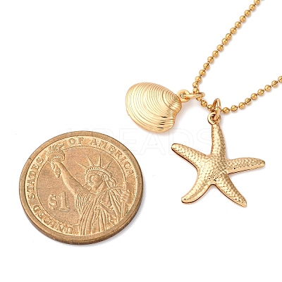 Summer Beach 304 Stainless Steel Starfish Shell Shape Pendant Necklaces NJEW-TA00200-1
