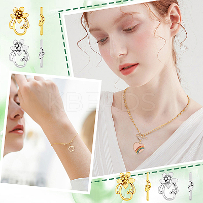 40Pcs 2 Colors Tibetan Style Alloy Flower Toggle Clasps FIND-DC0004-34-1