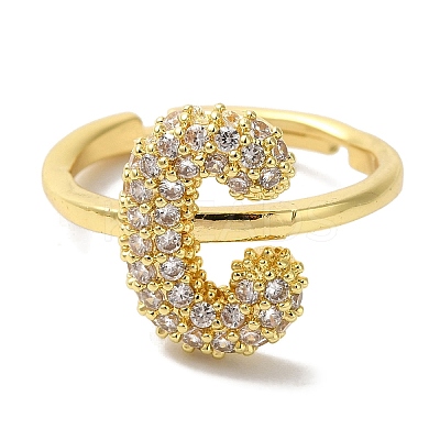 Rack Plating Letter Brass Micro Pave Clear Cubic Zirconia Adjustable Rings for Women KK-S391-03G-C-1