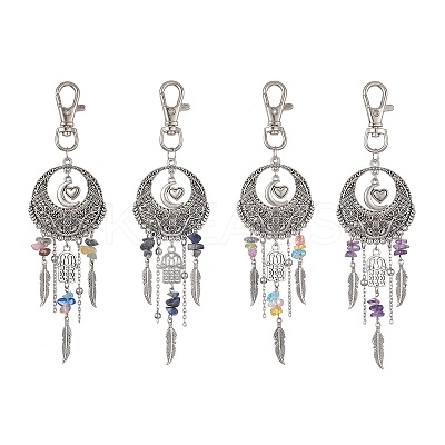 Tibetan Style Alloy Flat Round with Feather Pendants Decorations HJEW-JM01054-1