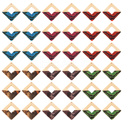 36Pcs 6 Colors Spray Painted Wood Big Pendants WOOD-TA0001-80-1