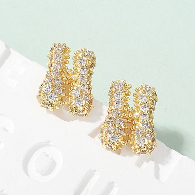 Brass Micro Pave Cubic Zirconia Stud Earrings EJEW-Z091-04G-H-1