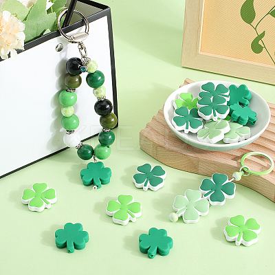 20Pcs 4 Styles Clover Food Grade Silicone Beads SIL-SC0002-57-1