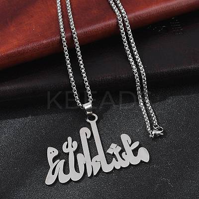 201 Stainless Steel Arabic Pendant Box Chain Necklaces for Women Men LS-NJEW-R013-06P-1