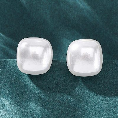 Square Brass & Plastic Stud Earrings for Women EJEW-G425-01G-02-1