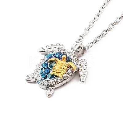 Aquamarine Rhinestone Sea Turtles Pendant Necklace for Women LS-NJEW-I113-02G-1