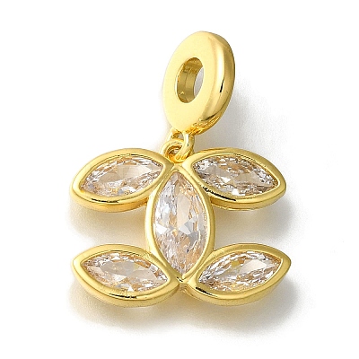 Leaf Rack Plating Brass Micro Pave Clear Cubic Zirconia Pendant KK-H485-08G-1
