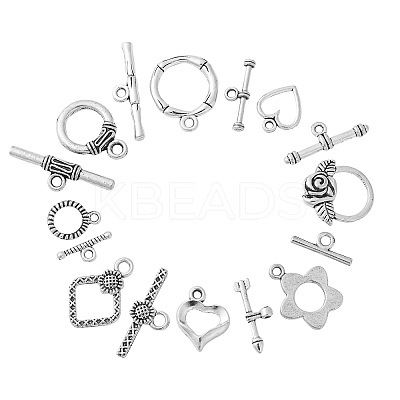 80Pcs 8 Styles Tibetan Style Toggle Clasps TIBEB-CJ0001-28-1