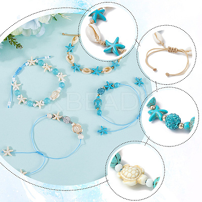 4Pcs 4 Style Turtle & Starfish & Round Synthetic Green Turquoise Braided Beaded Bracelets Sets BJEW-SC0001-43-1