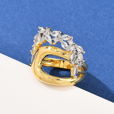 Brass Micro Pave Cubic Zirconia Cuff Ring for Women RJEW-L132-05G-1