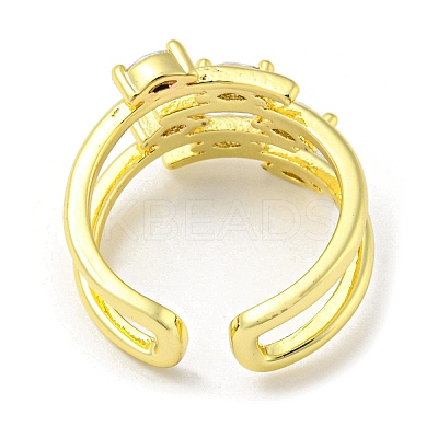 Real 18K Gold Plated Brass Micro Pave Clear Cubic Zirconia Open Cuff Rings RJEW-G303-01C-G-1