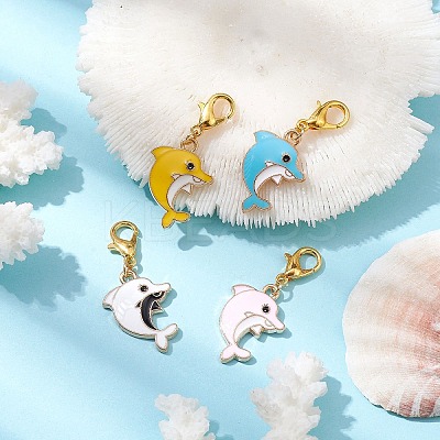 Dolphin Alloy Enamel Pendant Decorations HJEW-JM01622-1