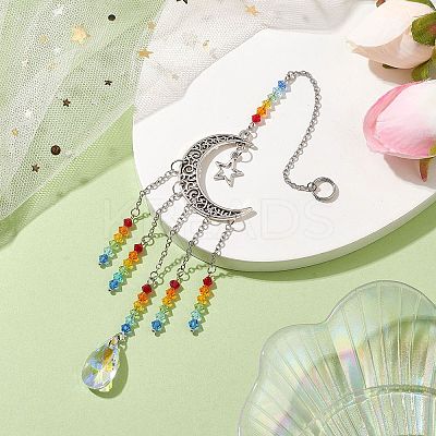 Moon & Star Tibetan Style Alloy Charm Hanging Ornaments HJEW-TA00246-1