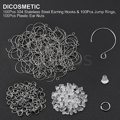 100Pcs 304 Stainless Steel Earring Hooks & 100Pcs Jump Rings DIY-DC0001-37-1