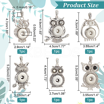 6Pcs 6 Style Alloy Rhinestone Hang Snap Base Pendants FIND-NB0003-51-1
