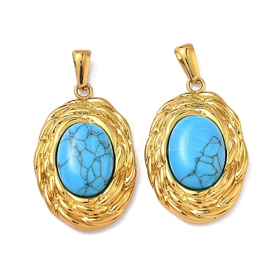 304 Stainless Steel with Synthetic Turquoise Pendants STAS-L309-21B-G-1