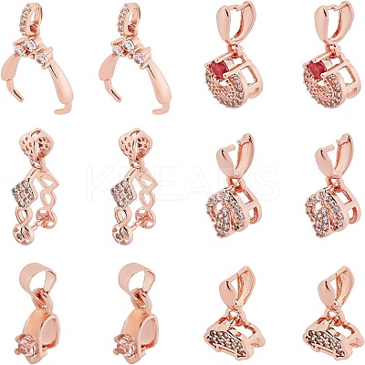 12Pcs 6 Style Long-Lasting Plated Brass Micro Pave Cubic Zirconia Ice Pick Pinch Bails ZIRC-FH0001-06-1