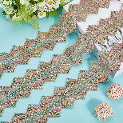 4.8~5 Yards Sparkle Polyester Lace Trim Ribbon with Plastic Paillettes OCOR-CY0001-14A-1