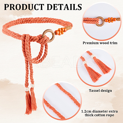1Pc Handmade Weaving Cotton Tassel Waist Belts for Women Ladies Dress AJEW-CP0010-51B-1