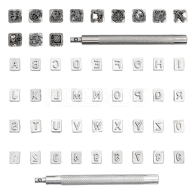 2 Sets 2 Style Alphabet & Number & Constellation Pattern Zinc Alloy Stamps DIY-GL0004-45-1