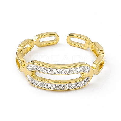Ion Plating(IP) 304 Stainless Steel Cubic Zirconia Cuff Ring for Women RJEW-C060-05G-1
