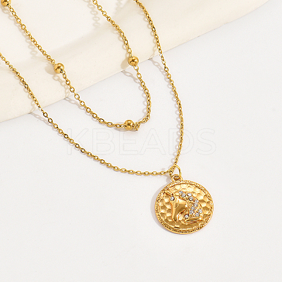 Fashionable 201 Stainless Steel Double Layer Flat Round Pendant Necklaces for Women TS8572-1