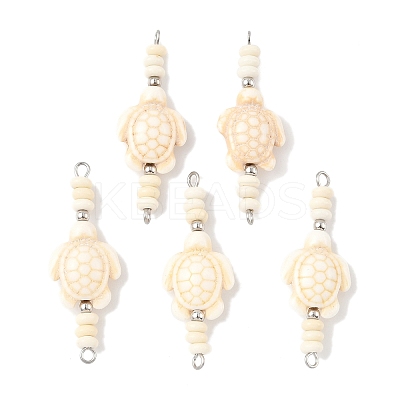 10Pcs 2 Colors Dyed Synthetic Turquoise Turtle Rondelle Beaded Connector Charms PALLOY-JF04013-1