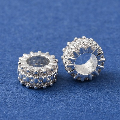 Brass Micro Pave Clear Cubic Zirconia European Beads CU-H003-01S-1