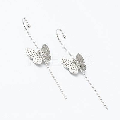 Brass Micro Pave Clear Cubic Zirconia Ear Wrap Crawler Hook Earrings EJEW-H125-03P-1