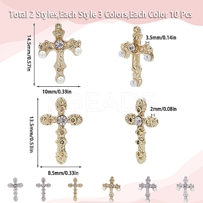 60Pcs 6 Styles Alloy Rhinestone Cabochons MRMJ-SC0001-17-1
