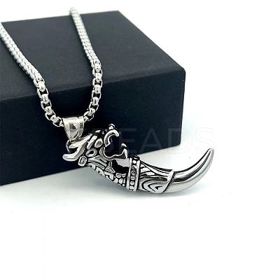 Vintage 304 Stainless Steel Wolf Tooth Shaped Pendant Necklaces for Men CG2118-1