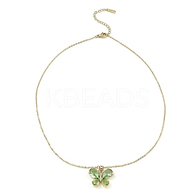 Butterfly Light Gold Brass Micro Pave Cubic Zirconia Pendant Necklaces NJEW-E105-02KCG-1