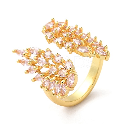 Cubic Zirconia Wing Open Cuff Rings RJEW-Q167-01G-01-1