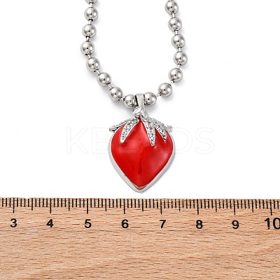 Brass Red Enamel Strawberry Pendant Ball Chain Necklaces NJEW-Z059-02P-1