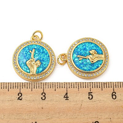 Brass Micro Pave Cubic Zirconia with Synthetic Opal Pendants KK-D096-05A-02-1